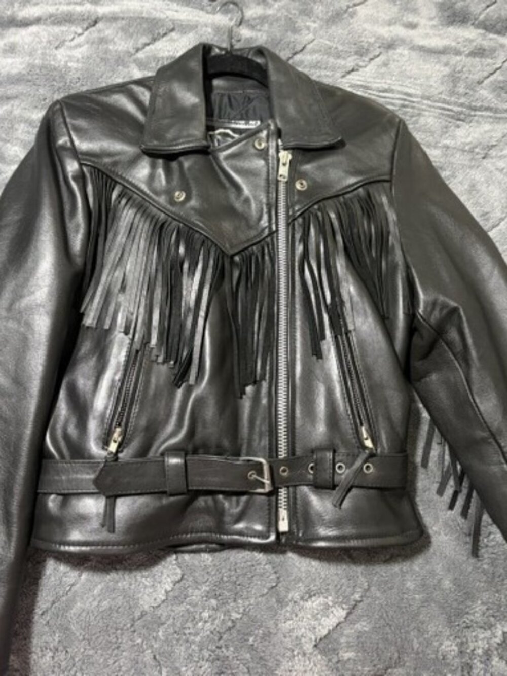 Vintage First Genuine Leather Fringe Motorcycle Jacket Womens Size 12